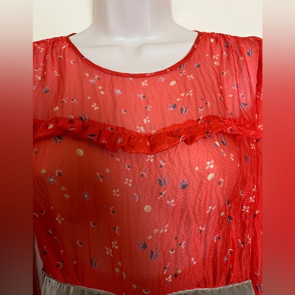 Marc Jacobs Tangerine Floral Blouse with Velvet Belting - Picture 2 of 13